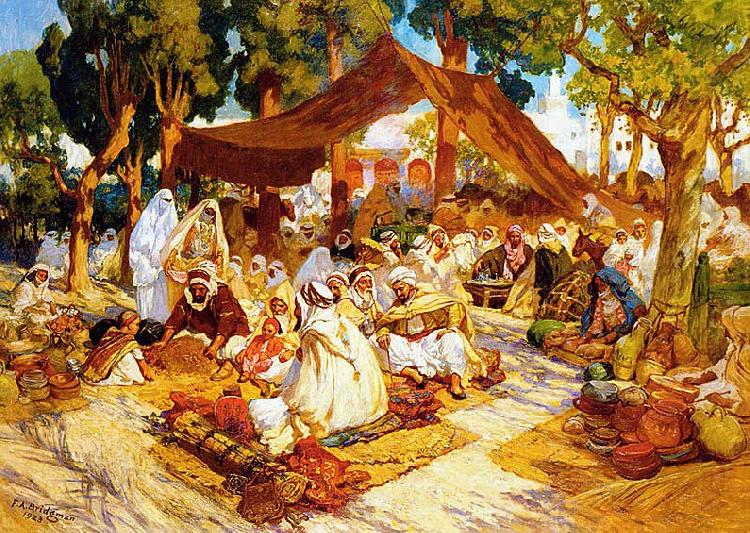 An evening gathering at a North-African encampment, Frederick Arthur Bridgman